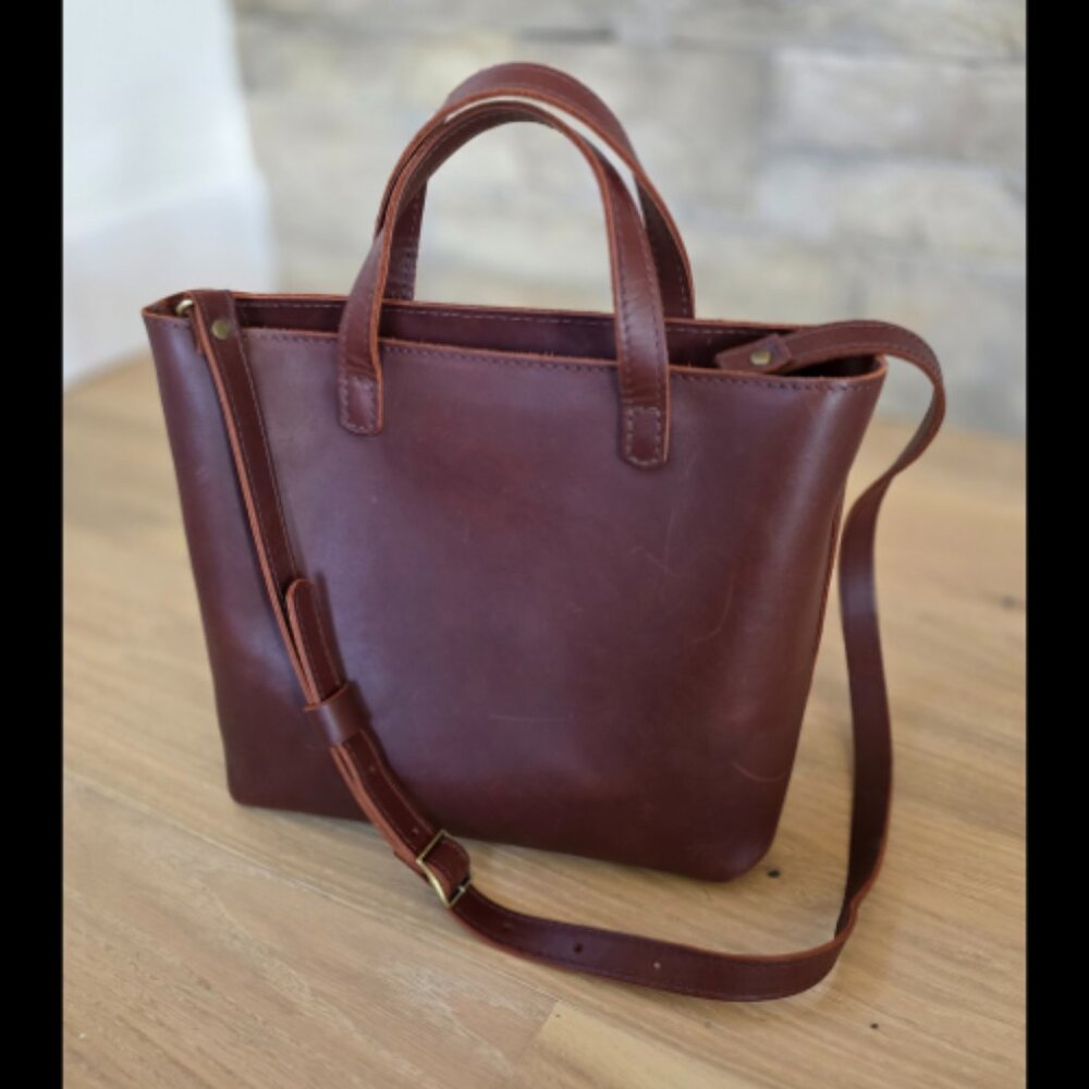 Portland Leather Medium Crossbody Tote in the color Cognac